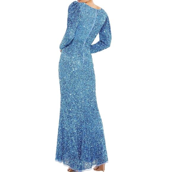 Mac Duggal Dress 5510 French Blue Sequin Long Sleeve Gown Size 12 - Picture 3 of 7